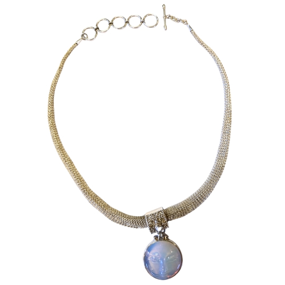 Sajen Sterling Silver Mesh Moon Face Necklace